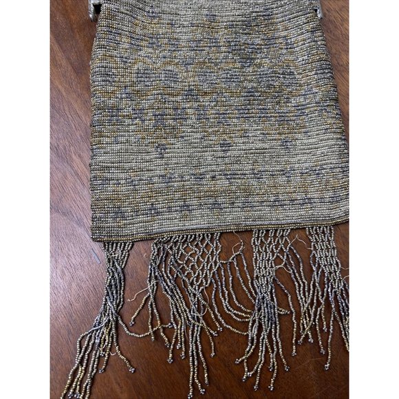 Vintage Bead Bag Carved Metal Frame Purse Silver Fringe Art Deco Handbag Antique - Picture 8 of 10
